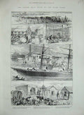 Old Antique Print 1885 Frozen Meat River Plate Parana River Sheep Bullock 19th
