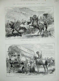 Original Old Antique Print 1885 Bechuanaland South Africa Waggons Horses Goshen