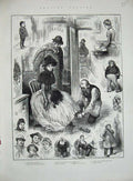 Original Old Antique Print 1885 Ice Skating People Children Party Ludlow 19th