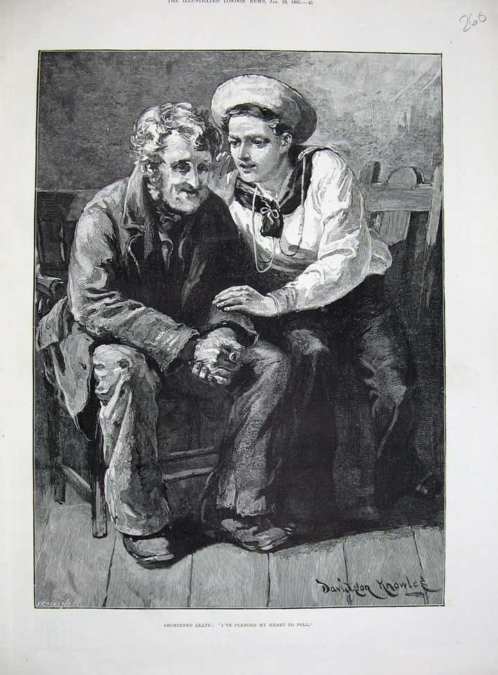 Original Old Antique Print 1885 Davidson Knowles Fine Art Sailor Boy Man 19th