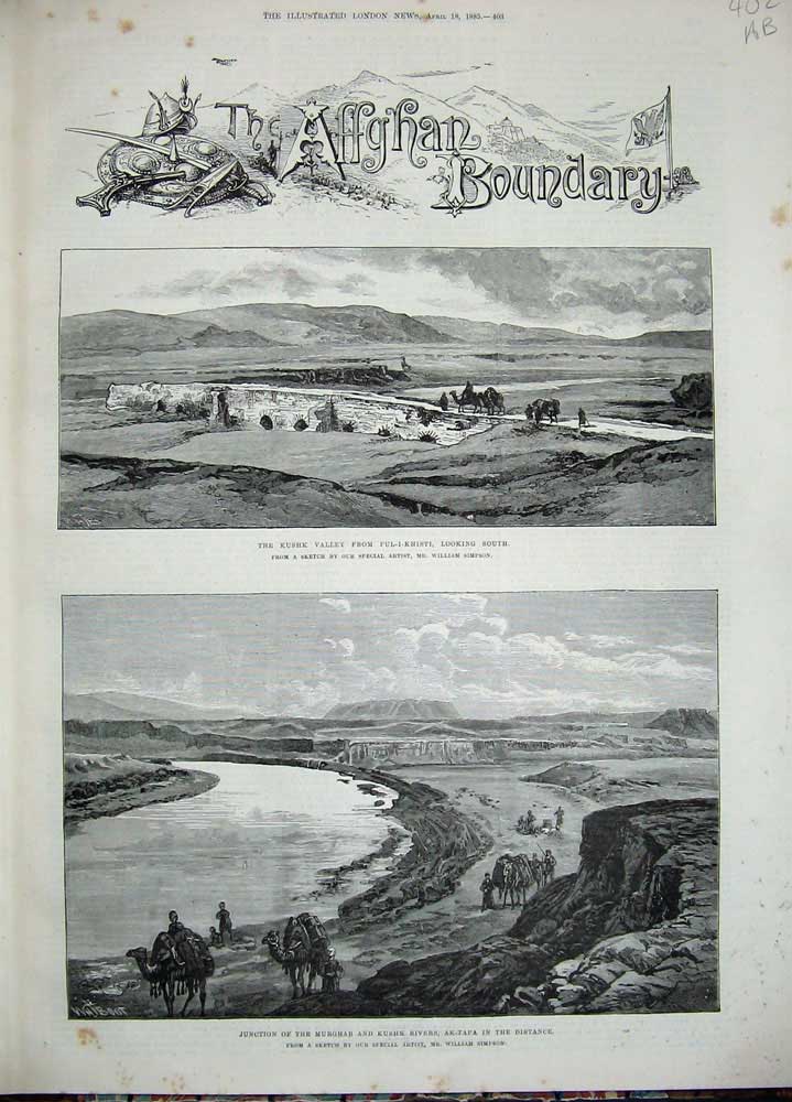 Old Antique Print 1885 War Kushk Valley Afghan River Camel Bolan Kilif 19th