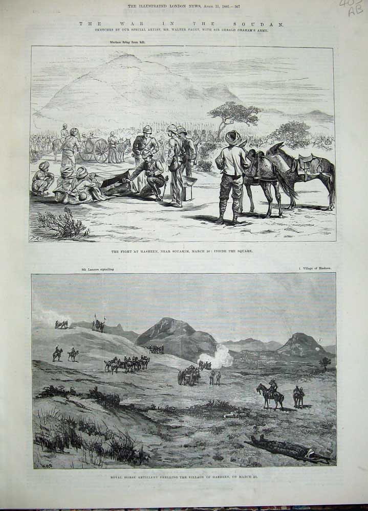 Old Antique Print 1885 War Soudan Hasheen Horse Artillery Battle Souakim 19th
