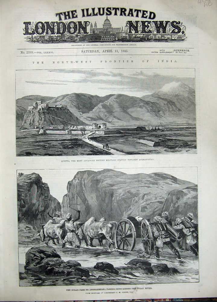Old Antique Print 1885 India War Quetta Afghanistan Bolan Pass Dufferin 19th