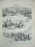 Old Antique Print 1885 Souakim War Railway Handoub Camel Suez Canal Boat 19th