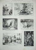 Old Antique Print 1885 Royal Academy Paintings Family Prisoners War Art 19th