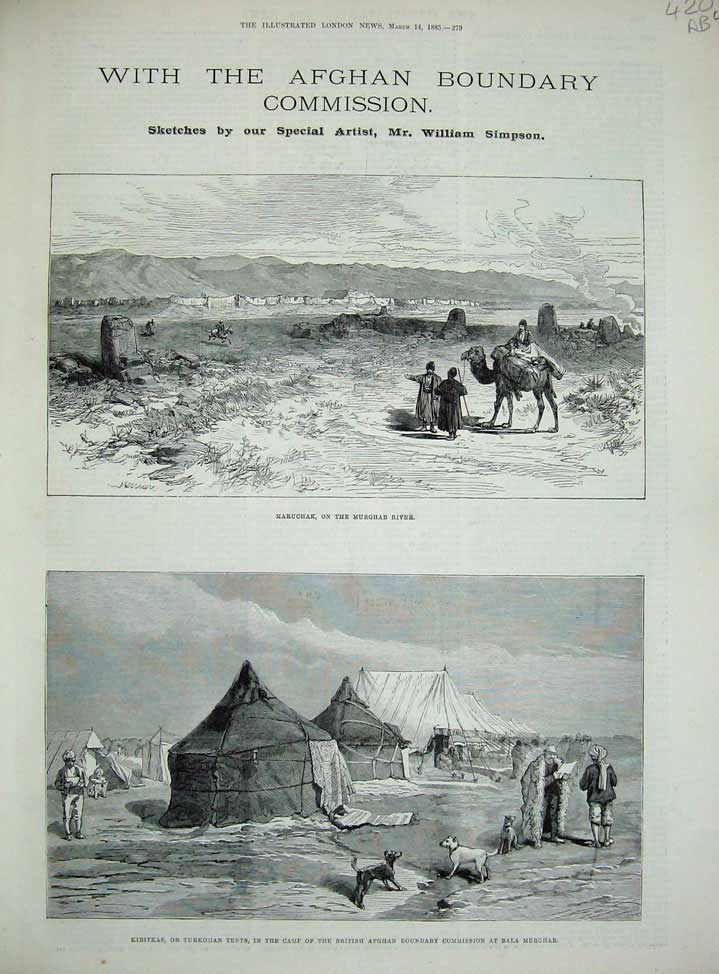 Old Antique Print 1885 Afghan War Murghab Kibitkas Citadel Fort Ak Tapa 19th