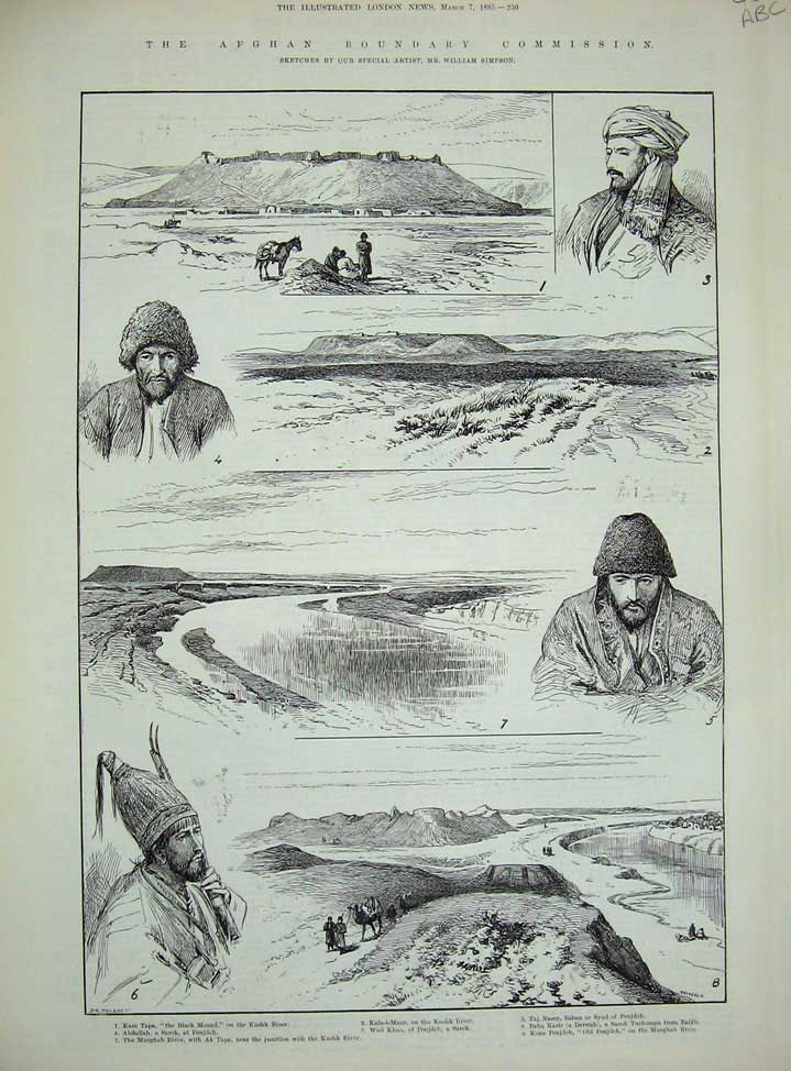 Old Antique Print 1885 Afghan War Kushk River Murghab Cossacks Komaroff 19th