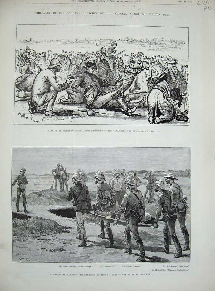 Old Antique Print War Soudan 1885 Cameron Funeral Abou Kru Merawi Earle 19th