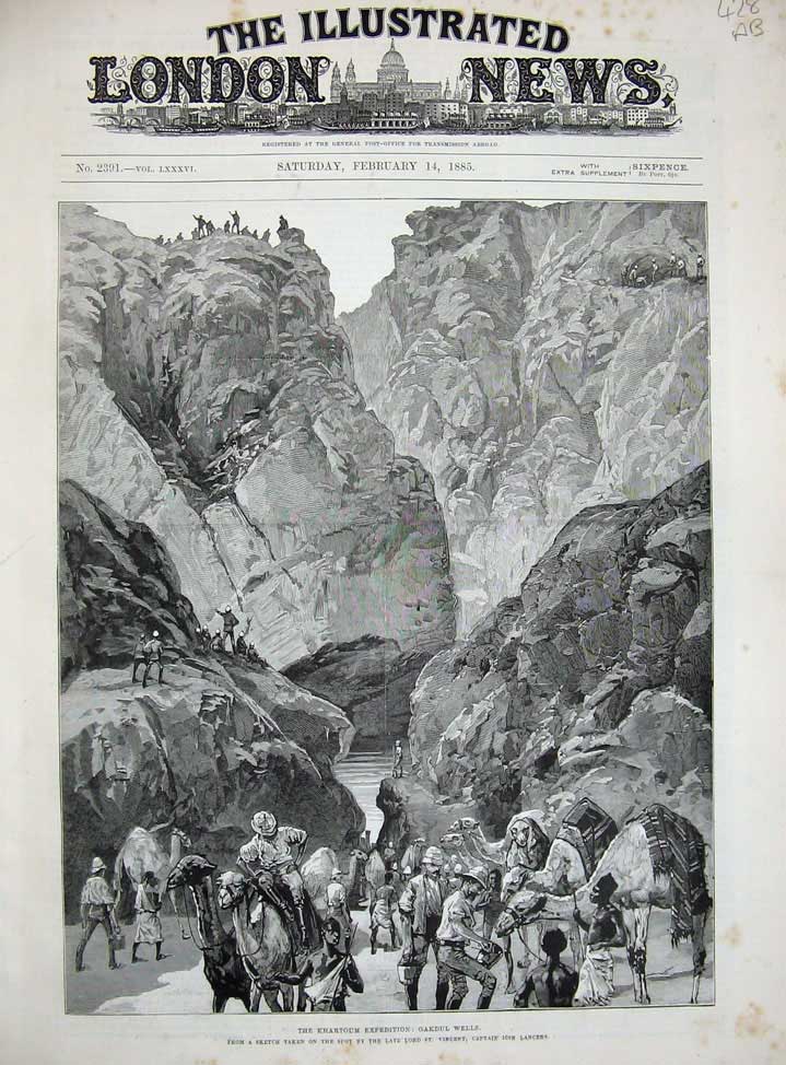Original Old Antique Print 1885 Khartoum War Gakdul Wells Wounded Siers Horses