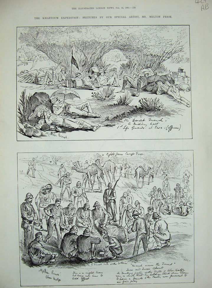 Old Antique Print 1885 Khartoum War Melton Prior Camels Nile Boats Army 19th