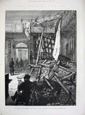 Antique Old Print 1885 Dynamite Explosion House Commons Westminster Lobby 19th