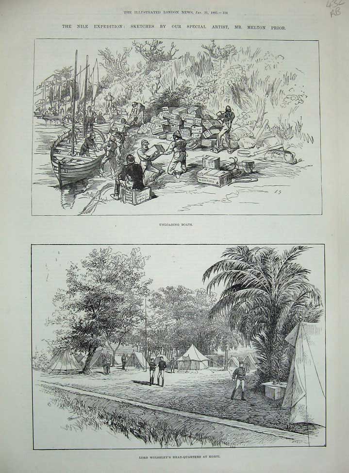 Antique Old Print 1885 Nile Lord Wolseley Korti War Ambukol Mudir Dongola 19th