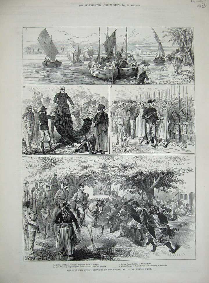 Old Antique Print 1885 Nile Melton Prior War Boat Hannek Cataract Abou 19th
