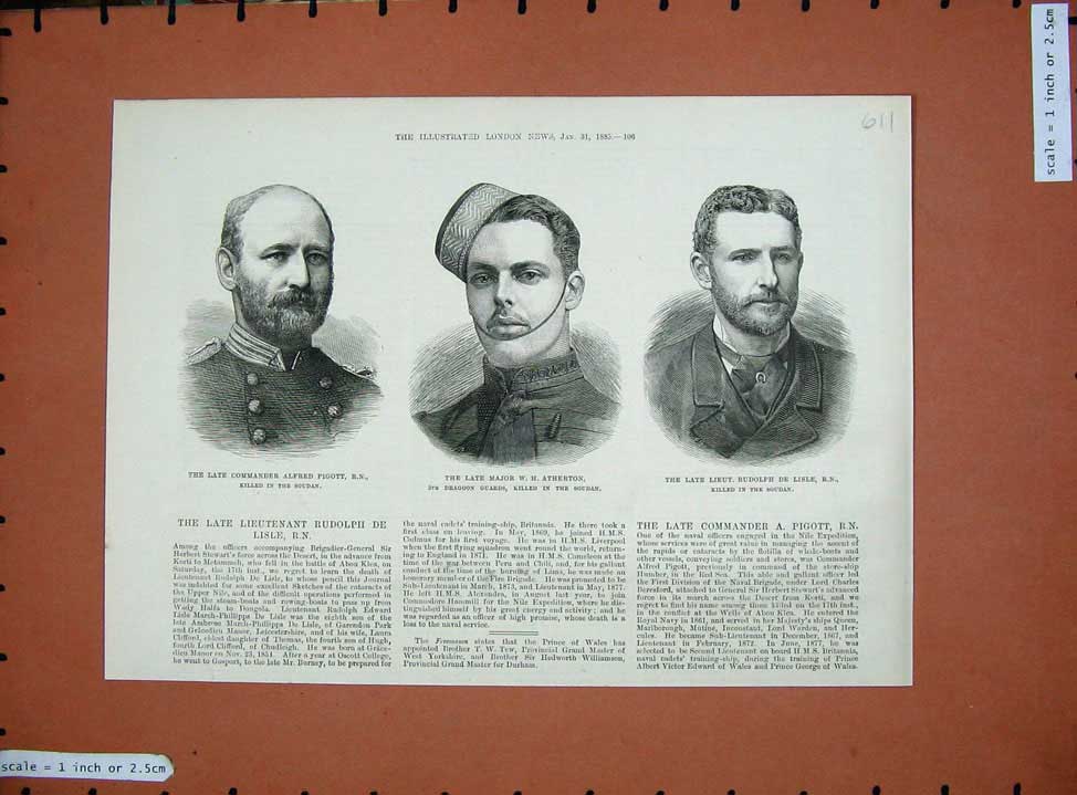 Old Antique Print War 1885 Alfred Pigott Major Atherton Rudolph De Lisle 19th