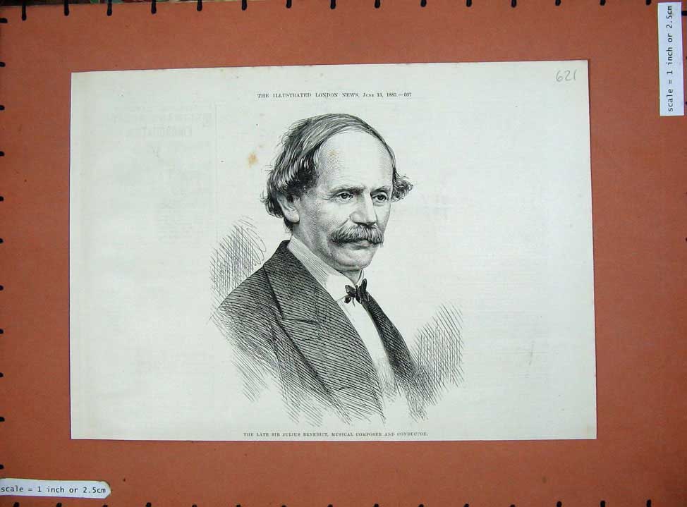 Old Antique Print 1885 Sir Julius Benedict Musical Composer Conductor Man 19th