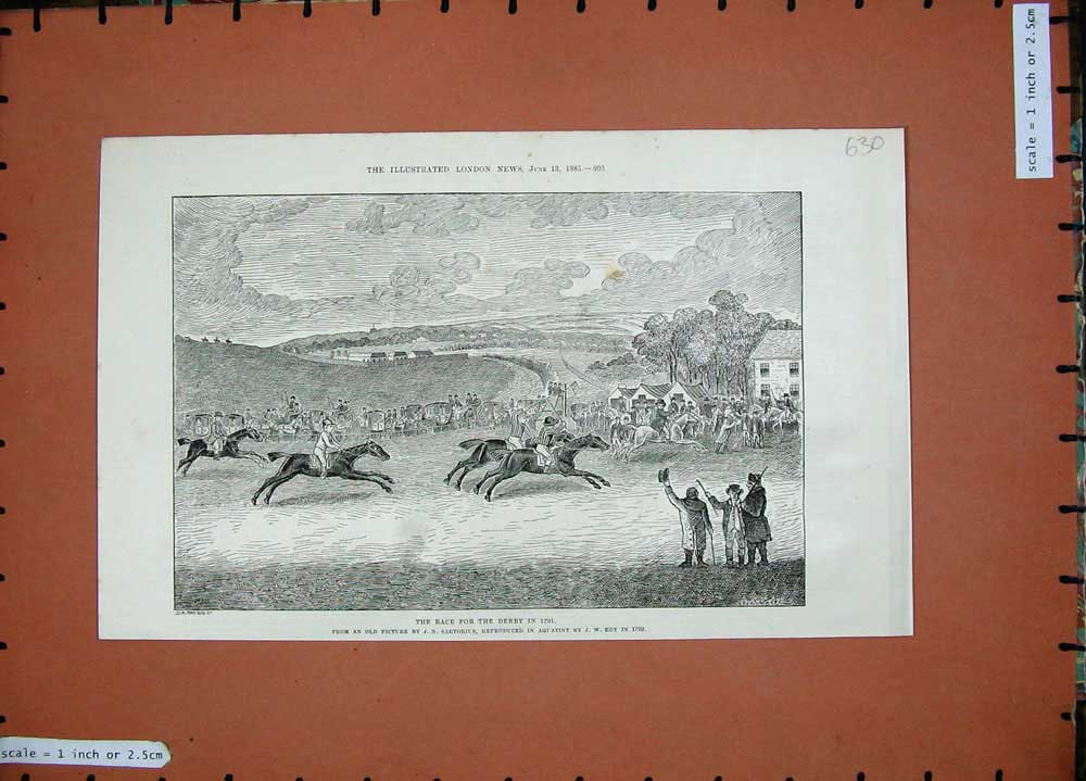 Original Old Antique Print 1885 Horse Race Derby Sport Trees Jockey Sartorius