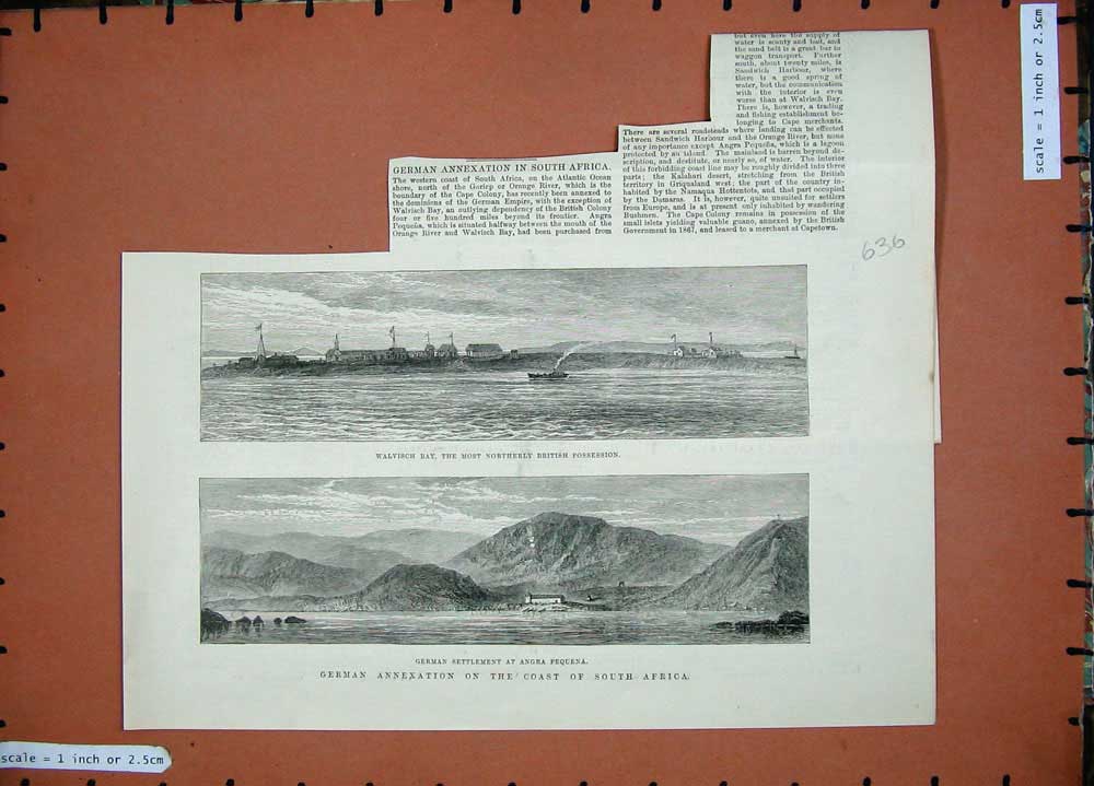 Original Old Antique Print 1885 Walvisch German Settlement Angra Pequena Africa