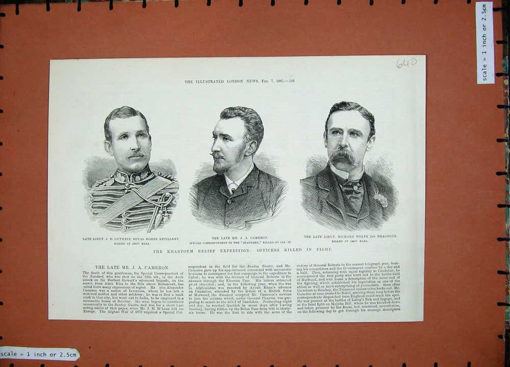 Old Antique Print 1885 Guthrie Horse Artillery Cameron Wolfe Dragoons War 19th