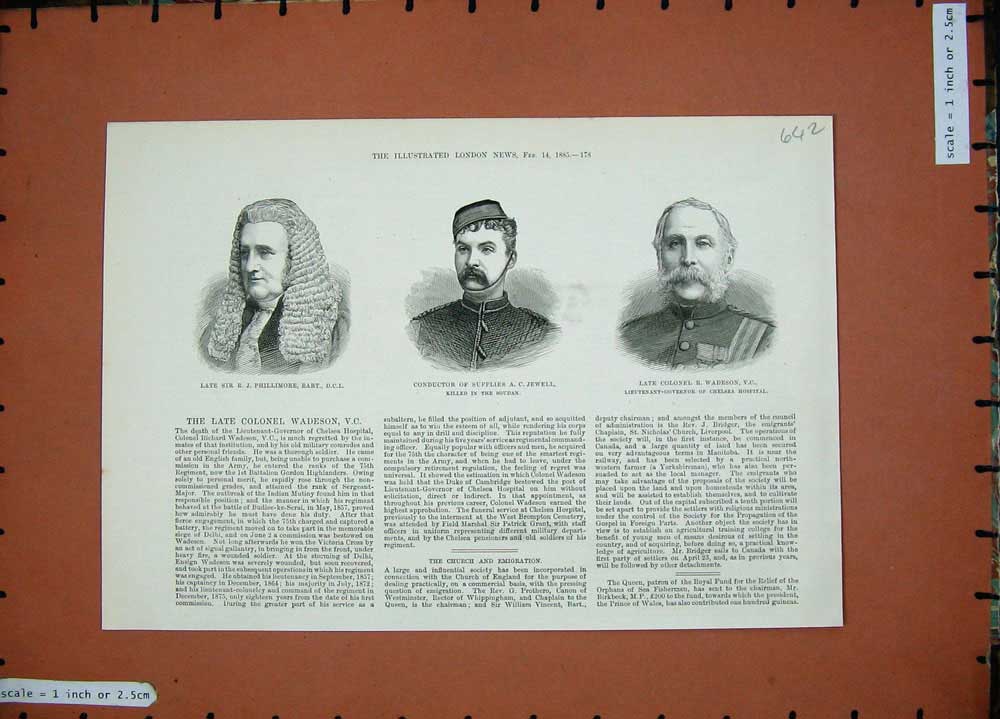 Original Old Antique Print 1885 Phillimore Jewell Colonel Wadeson War Army Men