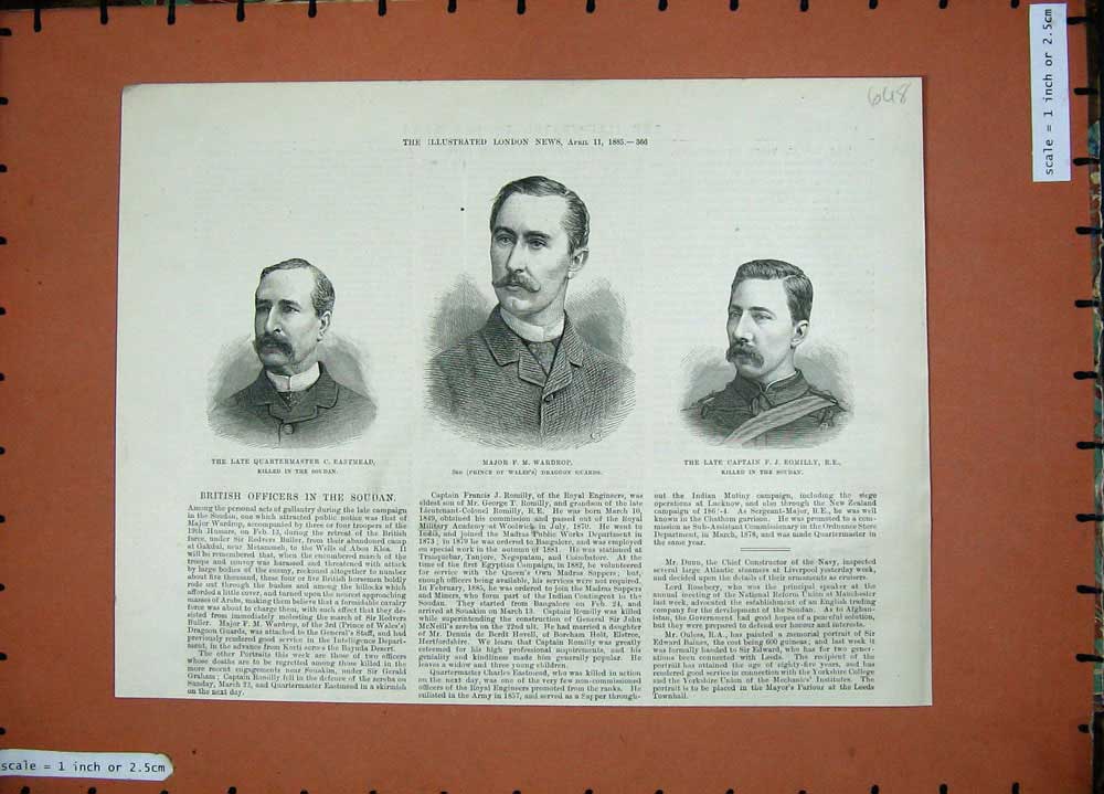Original Old Antique Print 1885 Quartermaster Eastmead Wardrop Romilly War Men