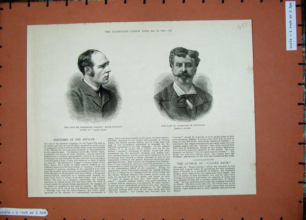 Old Antique Print 1885 Frederick Fargus Hugh Conway Alphonse Neuville Men 19th