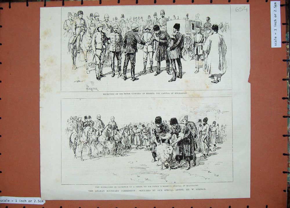 Original Old Antique Print 1885 Afhgan War Peter Lumsden Meshed Khorassan Sheep