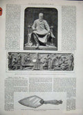 Original Old Antique Print 1886 Trowel Queen Memorial Architect Courts Justice