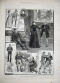 Original Old Antique Print 1886 Sketches Enemies Prince'S Theatre Scene Langtry