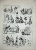 Old Antique Print 1886 Valentine'S Day Scenes Romance Men Women Letters 19th