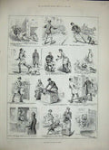 Original Old Antique Print 1886 Dog Show Animals Train Man Street Transport