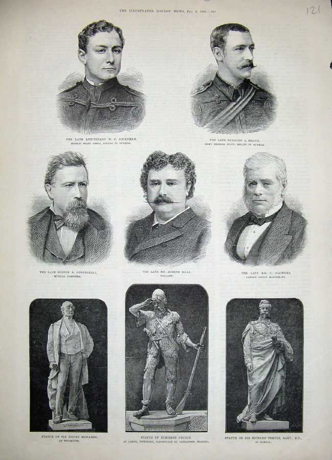Old Antique Print 1886 Statue Robinson Crusoe Edwards Maas Ponchielli Men 19th