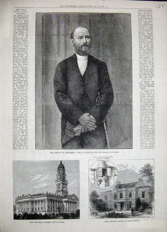 Old Antique Print 1886 Erskine Serjeant-At-Arms Durban Hunter Earls-Court 19th
