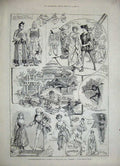 Original Old Antique Print 1886 Aladdin Drury Lane Theatre Cinderella Crystal