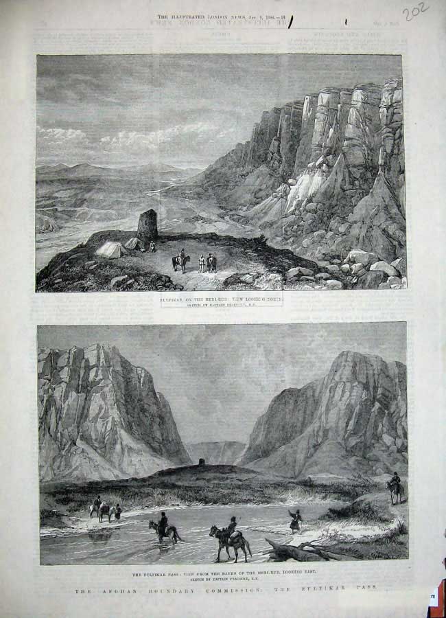Old Antique Print 1886 Zulfikar Heri-Bud River Afghan Boundary Commission 19th