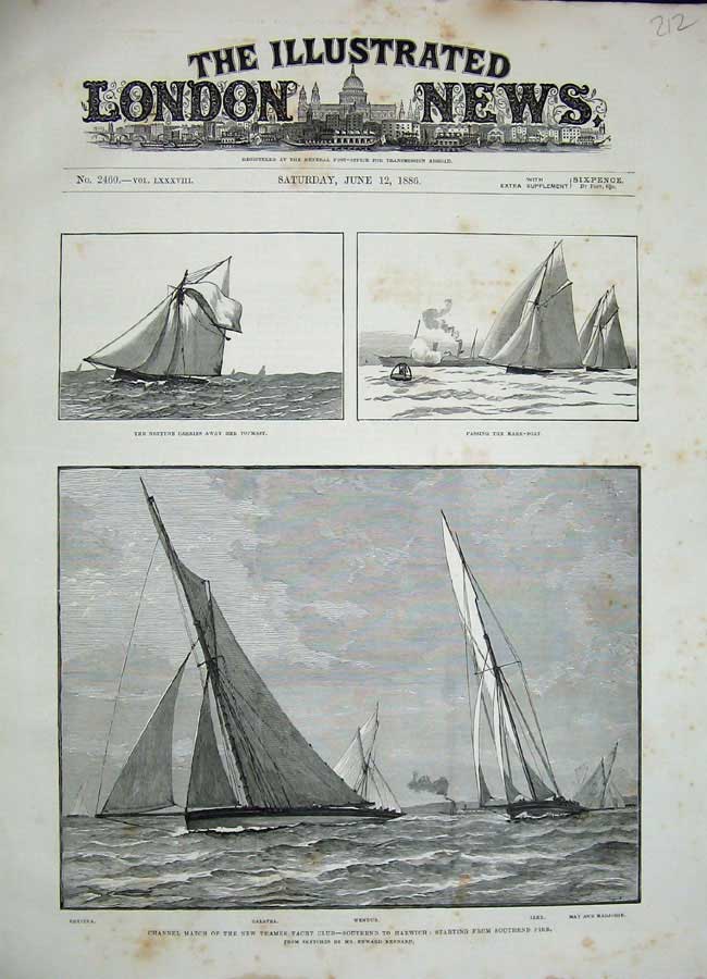Old Antique Print 1886 Thames Yacht Club Neptune Irex Wendur Galatea Pier 19th