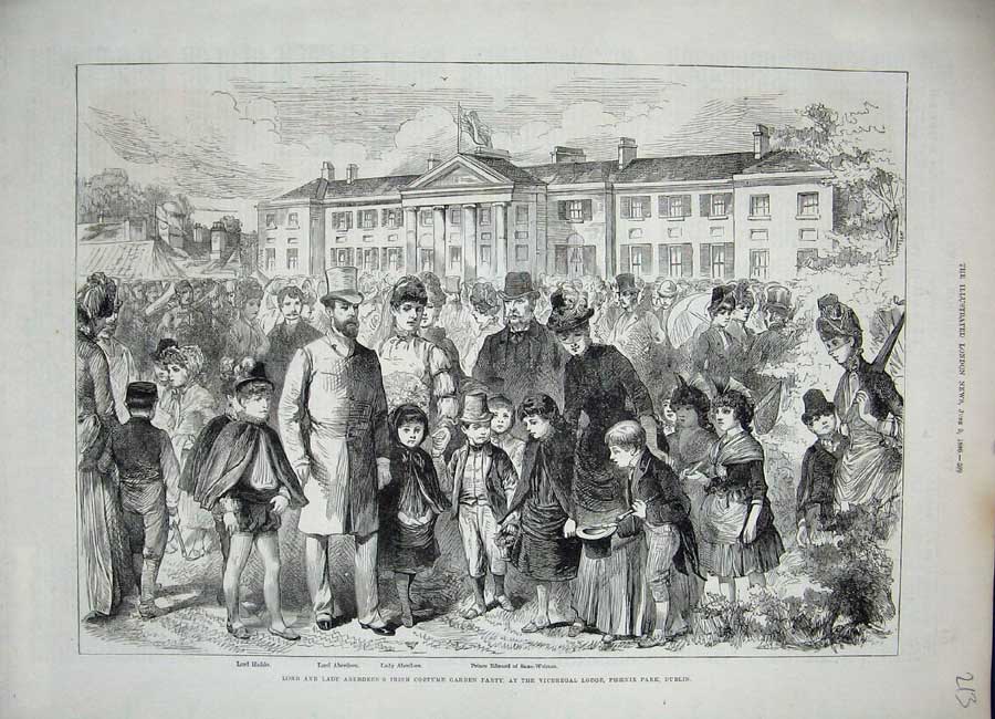 Old Antique Print 1886 Lord Aberdeen Costume Garden Party Dublin Phoenix 19th