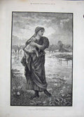 Original Old Antique Print 1886 Portrait Shepherdess Lady Sheep Country 19th