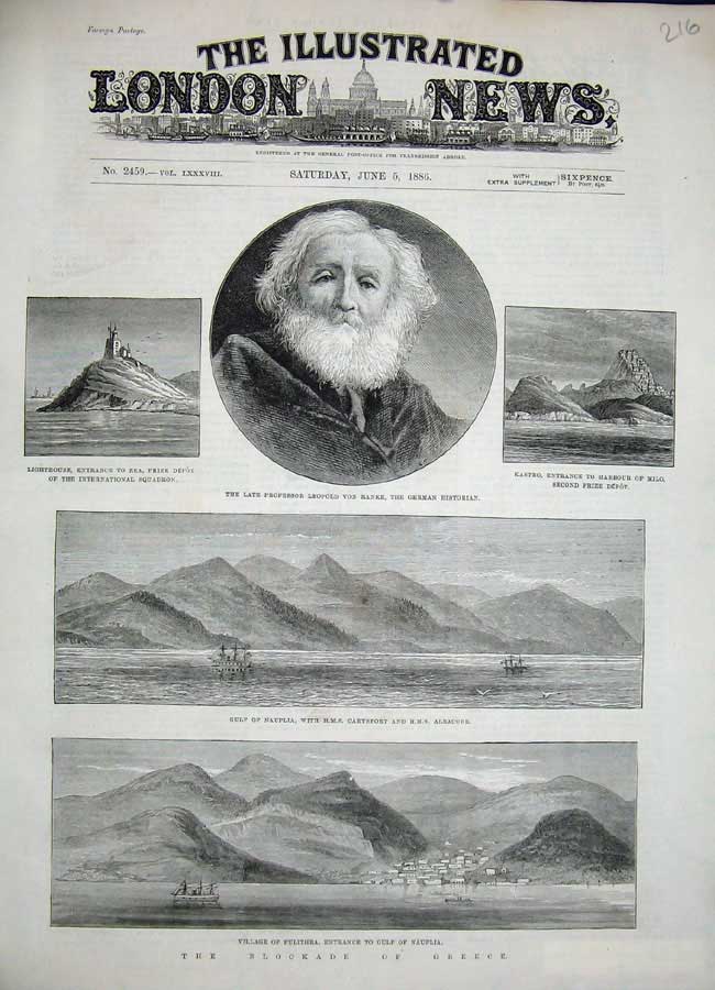 Original Old Antique Print 1886Greece Professor LeopKastro Lighthouse Pulithra