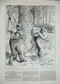 Old Antique Print 1886 Agricultural Scenes May Bark Harvest Farming Men 19th