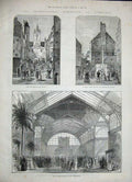 Original Old Antique Print 1886 International Exhibition Edinburgh Market Cross