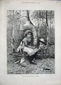 Old Antique Print 1886 Woodman'S Daughter Woods Little Girl Dog Country 19th
