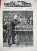 Original Old Antique Print 1886 Gladstone House Commons Government Ireland Man