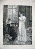 Original Old Antique Print 1886 Sutcliff Fine Art Beautiful Woman Lady Flowers
