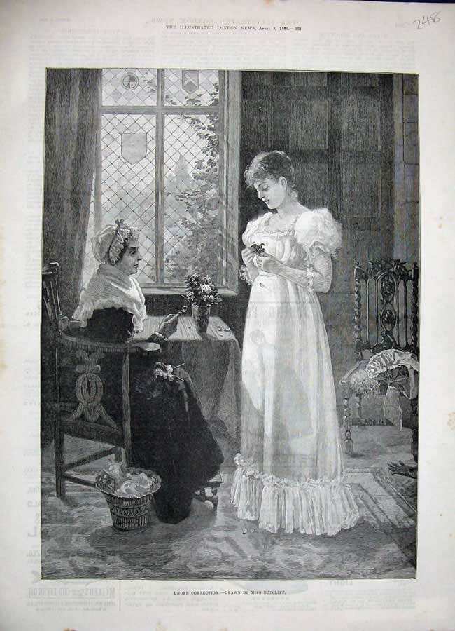 Original Old Antique Print 1886 Sutcliff Fine Art Beautiful Woman Lady Flowers