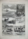 Old Antique Print 1886 Mugger Hunting Ana-Sagar Lake Ajmere India Sport 19th