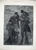 Original Old Antique Print 1886 Fine Art Poor Family Country Lane Victorian