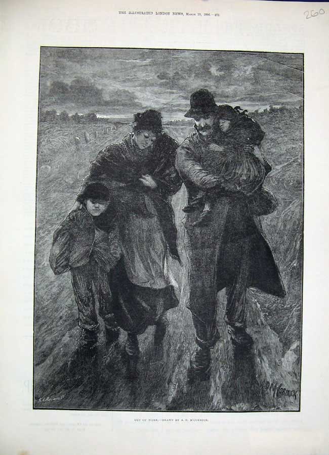 Original Old Antique Print 1886 Fine Art Poor Family Country Lane Victorian