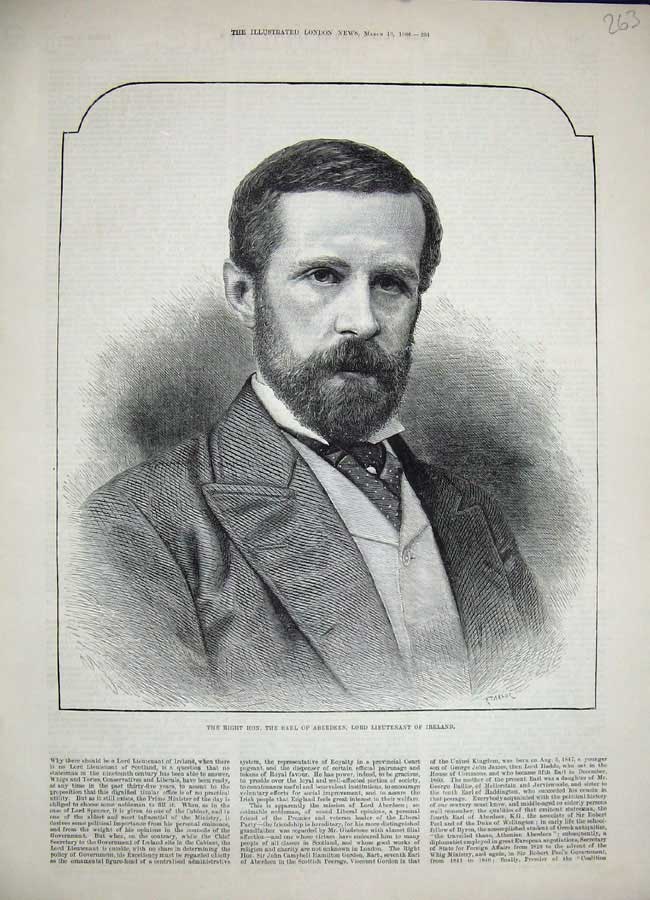 Old Antique Print 1886 Portrait Earl Aberdeen Lord Lieutenant Ireland Man 19th