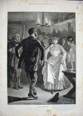 Original Old Antique Print 1886 Gamekeepers Party Dancing Men Women Woodville