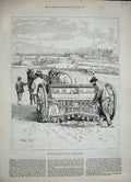 Original Old Antique Print 1886 Agricultural Drilling Barley Farming Horses Men